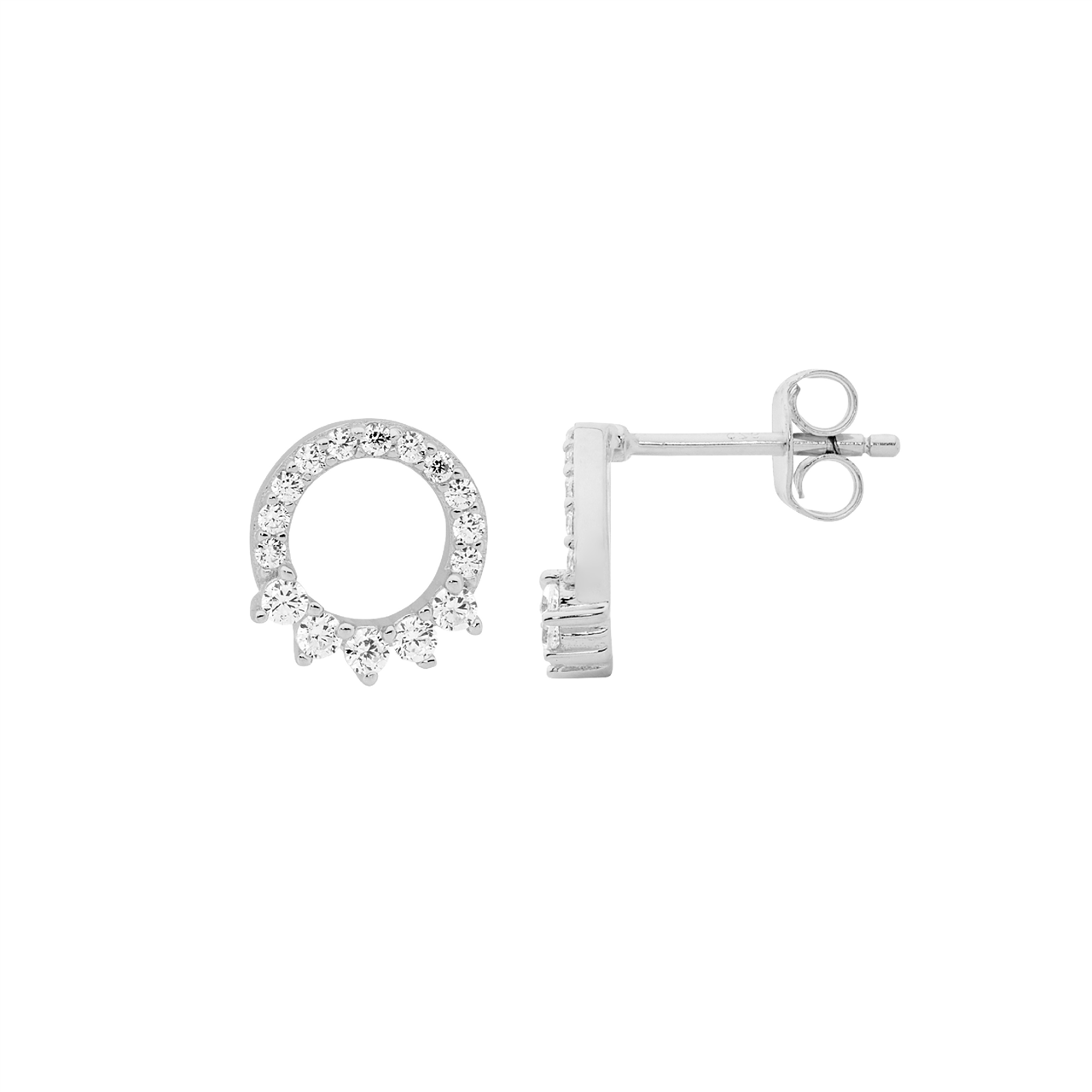 Ellani Silver Stud Earrings With Cz Crown Feature
