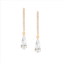 Ellani Rose Gold Plated Drop Bar, Long Tear Earrings With Clear Cz