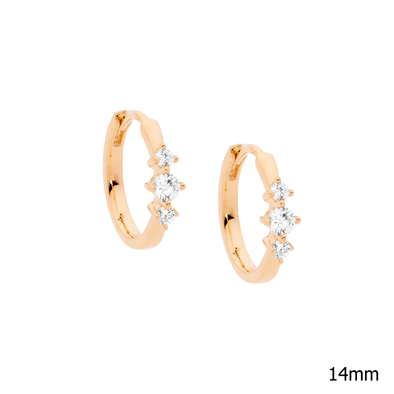 Ellani Rose Gold Pated 3 Stone Cz Hoop Earrings