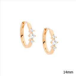 Ellani Rose Gold Pated 3 Stone Cz Hoop Earrings