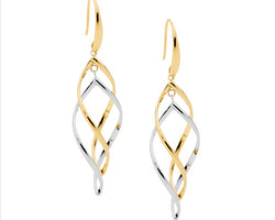 Ellani Sterling Silver And Gold Plated Double Twist Drop Earrings