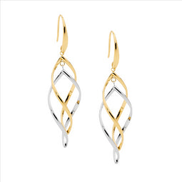 Ellani Sterling Silver And Gold Plated Double Twist Drop Earrings