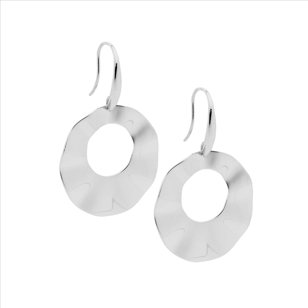 Ellani Stainless Steel Open Wave Disk Drop Earrings