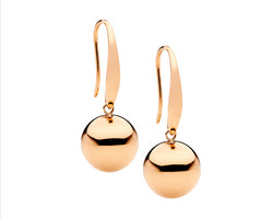 Ellani Stainless Steel Rose Gold Plated Drop Ball Hook Earrings