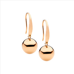 Ellani Stainless Steel Rose Gold Plated Drop Ball Hook Earrings