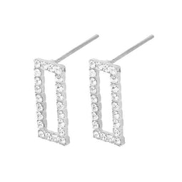 Shimmer Long Rhodium Ion Plated 1.5Cm Cz Earrings With Surgical Steel Posts