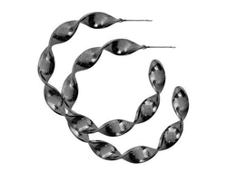 Tara Swirl Earrings, Hematite Colour Electroplated With Surgical Steel, 4Cm