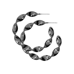 Tara Swirl Earrings, Hematite Colour Electroplated With Surgical Steel, 4Cm