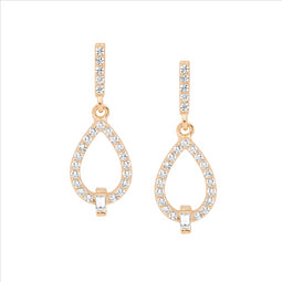 Ss Wh Cz Open Tear Drop Earrings W/ Baguette & Rose Gold Plating