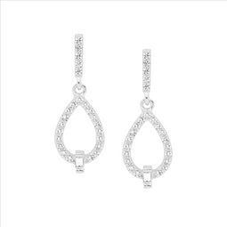 Ss Wh Cz Open Tear Drop Earrings W/ Baguette