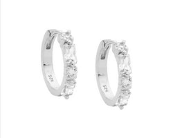 Ss Wh Cz Round & Baguette 16Mm Hoop Earrings