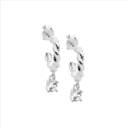 Ss 13Mm Twist Hoop Earrings, Wh Cz Claw Set Drop