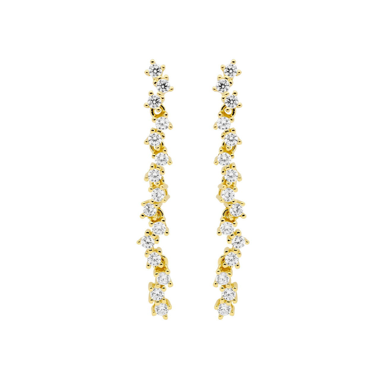 Ss Wh Cz Staggered 4Cm Drop Earrings W/Gold Plating