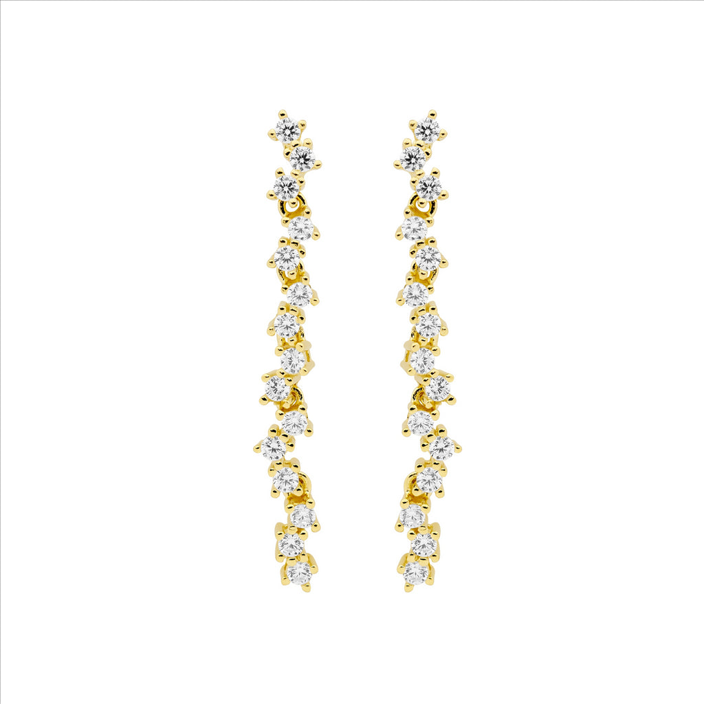 Ss Wh Cz Staggered 4Cm Drop Earrings W/Gold Plating