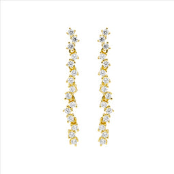 Ss Wh Cz Staggered 4Cm Drop Earrings W/Gold Plating