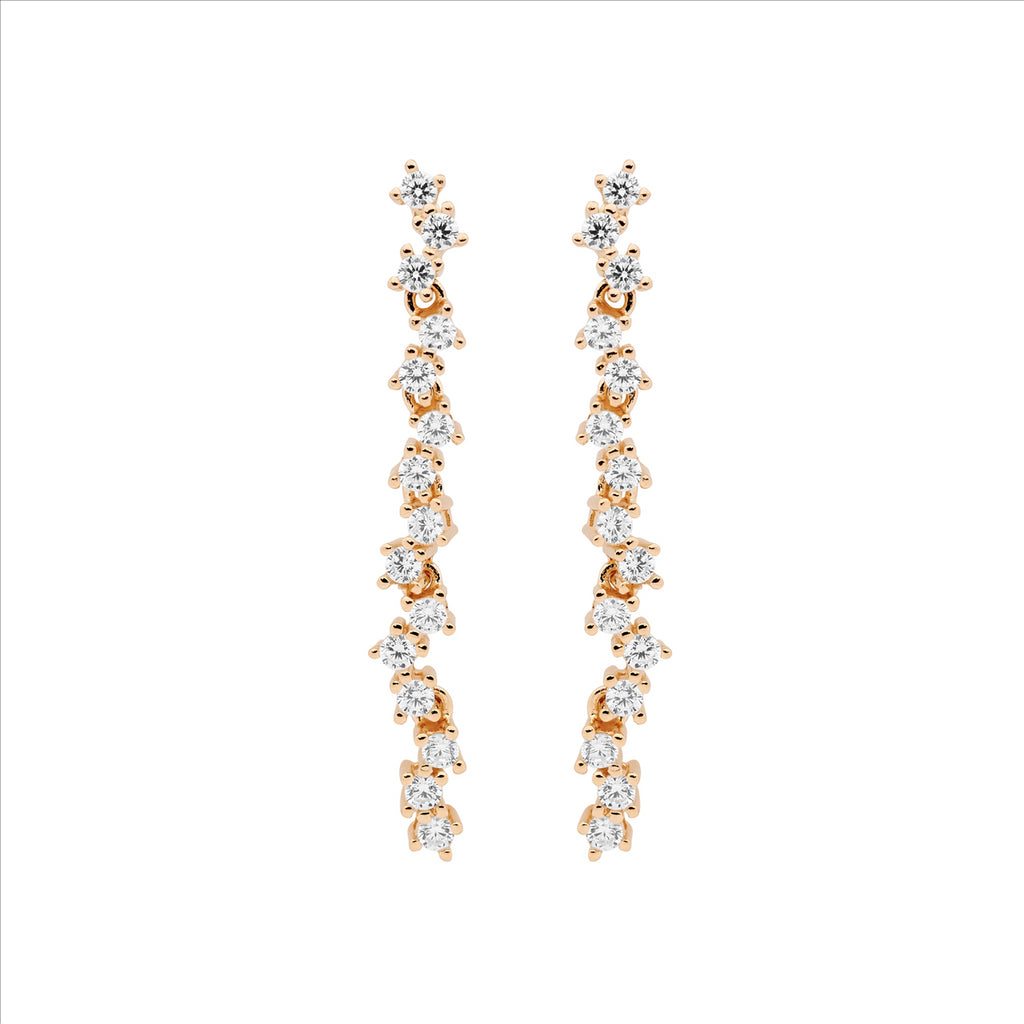 Ss Wh Cz Staggered 4Cm Drop Earrings W/Rose Gold Plating