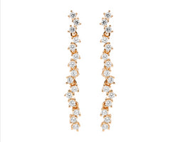 Ss Wh Cz Staggered 4Cm Drop Earrings W/Rose Gold Plating