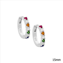 Ss Wh & Multi Colour Cz 14Mm Hoop Earrings