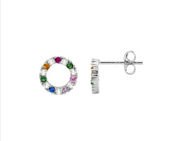 Ss Wh & Multi Colour Cz 9Mm Open Circle Earrings