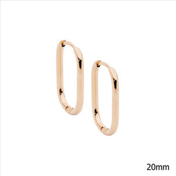 Stainless Steel 20Mm Oval Hoop Earrings W/Rose Gold Ip Plating