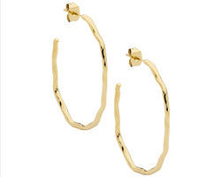 Stainless Steel 40Mm Wave Hoop Earrings W/Gold Ip Plating