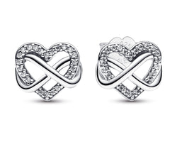 Infinity Heart Sterling Silver Stud Earrings With Clear Cubic Zirconia