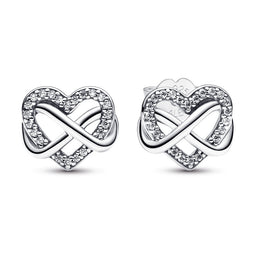 Infinity Heart Sterling Silver Stud Earrings With Clear Cubic Zirconia