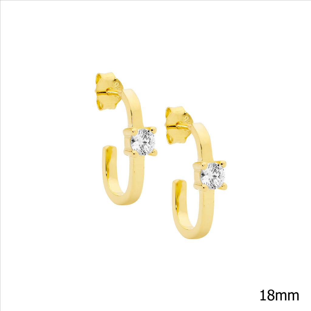 Ss 18Mm Oval Earrings W/ 4Mm Wh Cz, Gold Plating