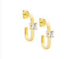 Ss 18Mm Oval Earrings W/ 4Mm Wh Cz, Gold Plating