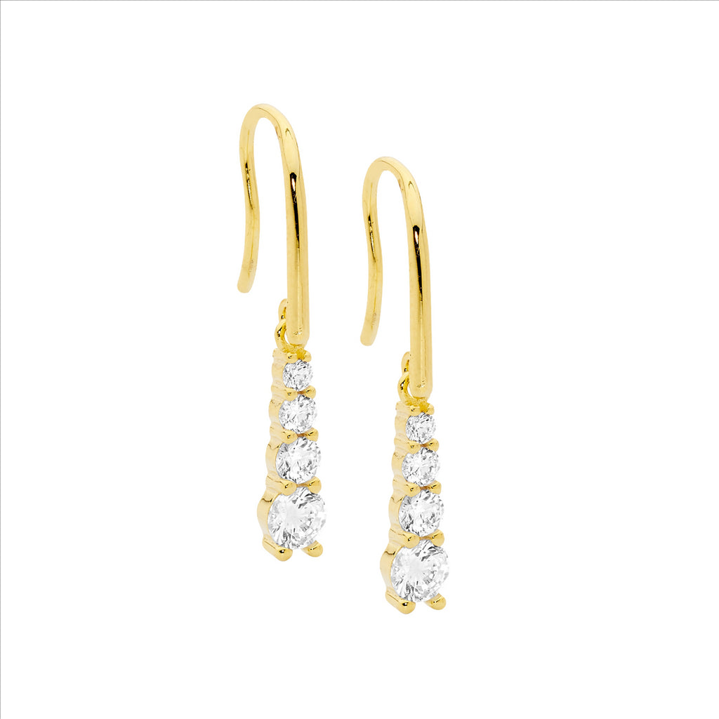 Ss 4 Round Wh Cz Gradual Drop Earrings On Shp/Hook W/ Gold Plating