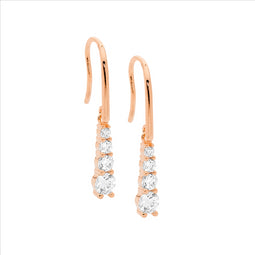 Ss 4 Round Wh Cz Gradual Drop Earrings On Shp/Hook W/ Rose Gold Plating