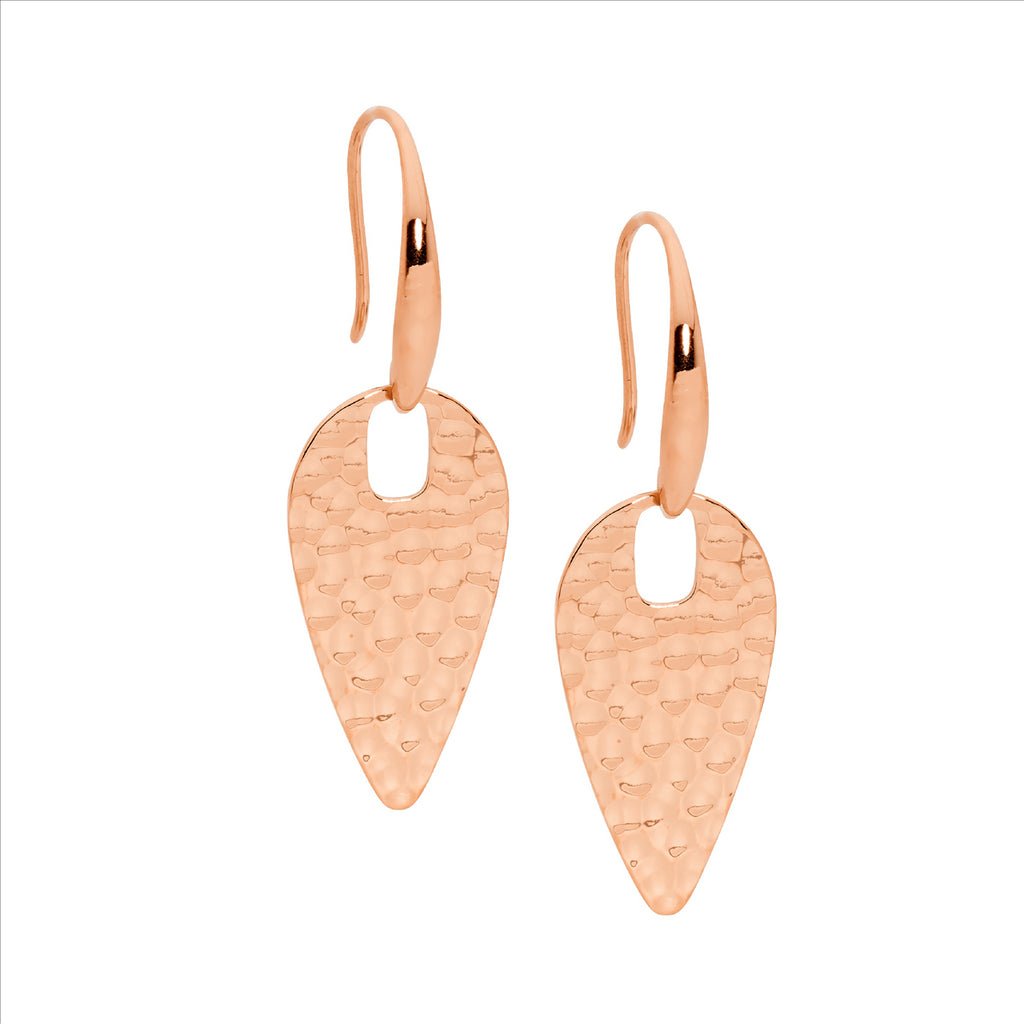 Stainless Steel Hammered Spear Drop Earrings W/ Rose Gold Ip Plating