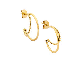 Stainless Steel 20Mm Dble Hoop Earrings W/ Twist, Gold Ip Plating