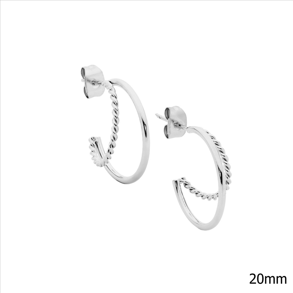 Stainless Steel 20Mm Dble Hoop Earrings W/ Twist