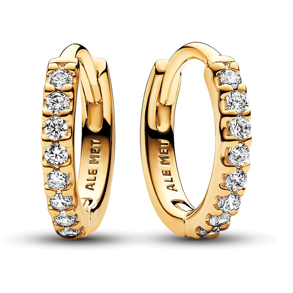 14K Gold-Plated Hoop Earrings With Clear Cubic Zirconia