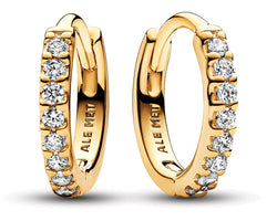 14K Gold-Plated Hoop Earrings With Clear Cubic Zirconia