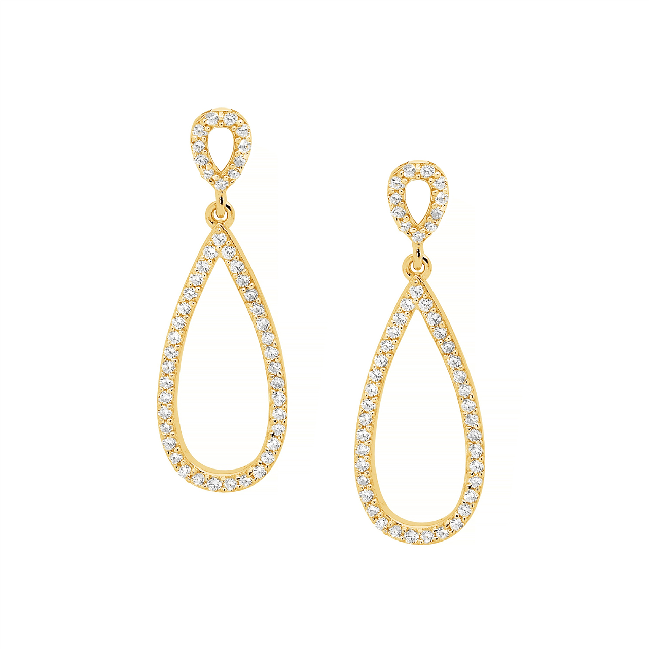 SS WH CZ Double Open Tear Earrings w/ Gold Plating