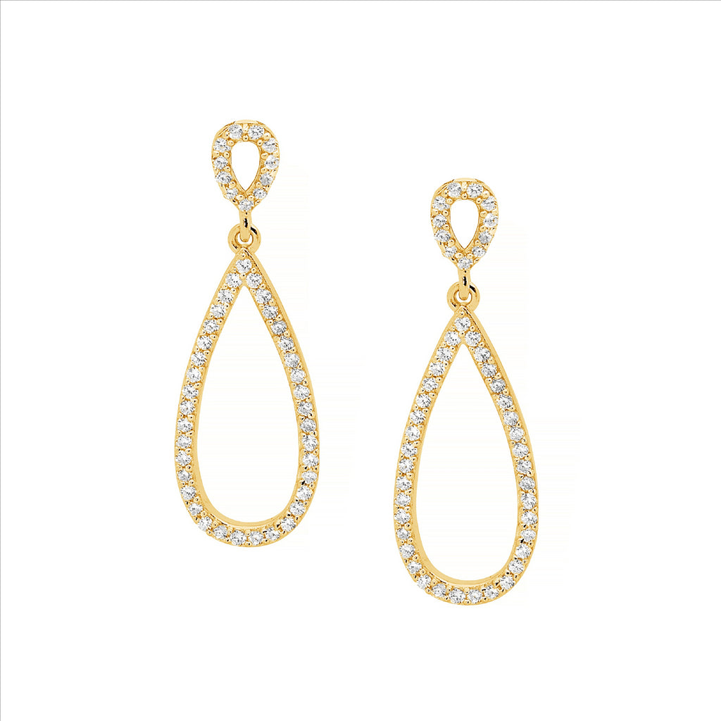 SS WH CZ Double Open Tear Earrings w/ Gold Plating