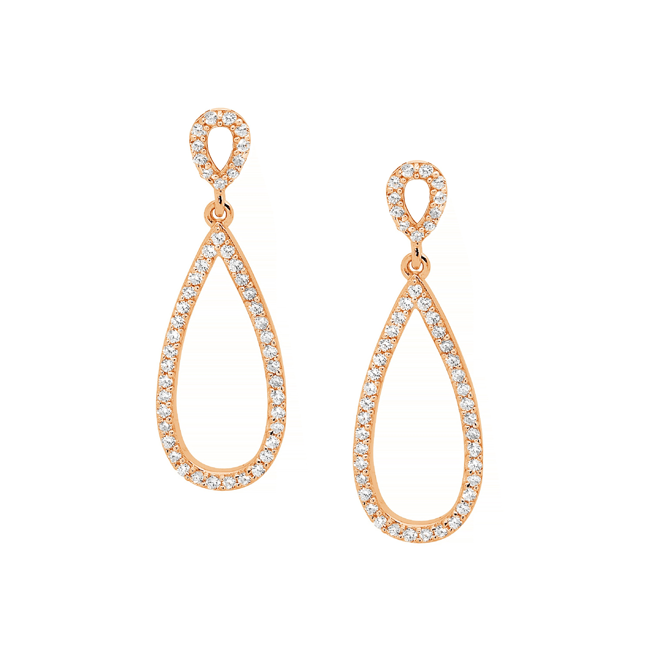 SS WH CZ Double Open Tear Earrings w/ Rose Gold Plating