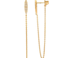 SS WH CZ sml bar earrings w/ attached chain & gold plating