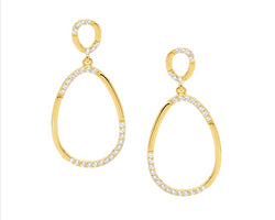 SS WH CZ 2x Oval Drop Earrings, w/ Gold Plating