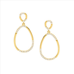 SS WH CZ 2x Oval Drop Earrings, w/ Gold Plating