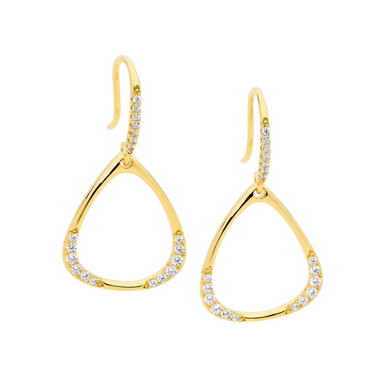 Ss Wh Cz Open Triangle Drop Earrings W/ Gold Plating