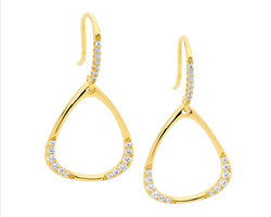 SS WH CZ open triangle drop earrings w/ gold plating