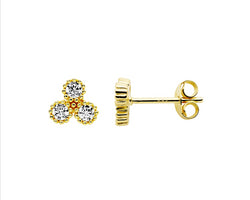 SS WH CZ Cluster crown set stud earrings, w/ rose gold plating