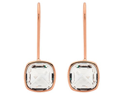 Stainless Steel Bezel Set Princess CZ Drop Earrings w/ Rose Gold IP Plating