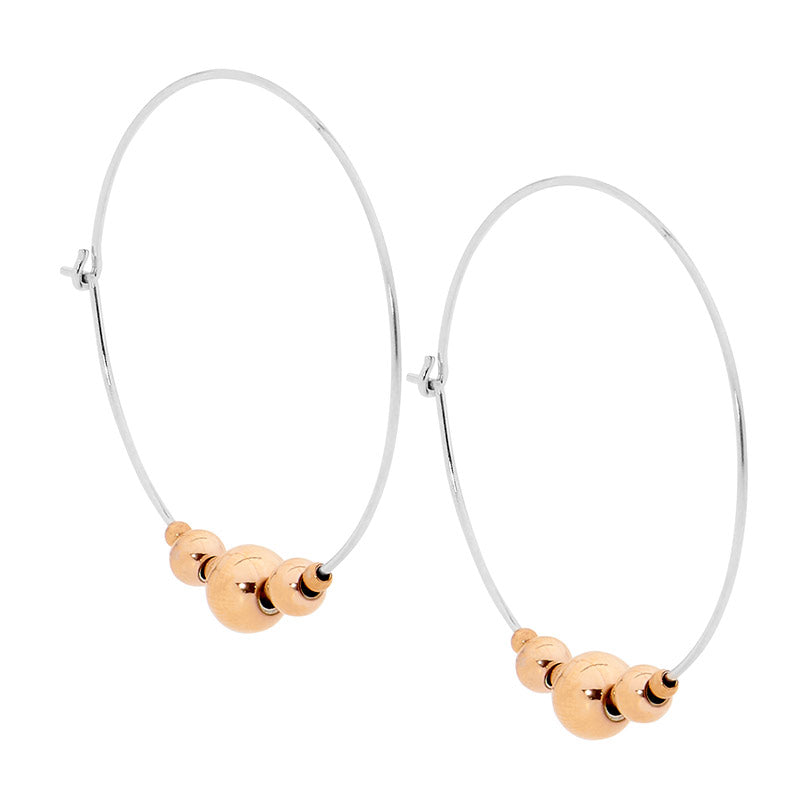Stainless Steel 3cm Hoop Earrings w/ ball feature in Rose Gold IP Plating