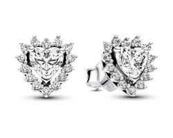 Heart Sterling Silver Stud Earrings With Clear Cubic Zirconia
