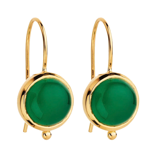 Najo Round Green Onyx In Yellow Gold Plated Silver Earrings