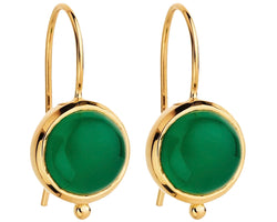 Najo Round Green Onyx In Yellow Gold Plated Silver Earrings